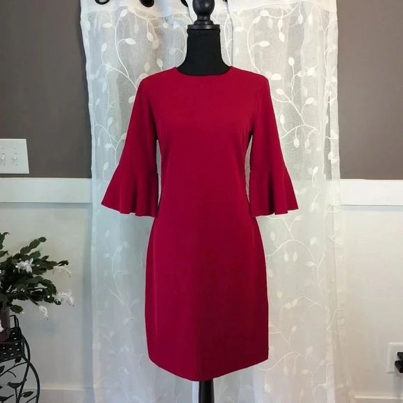 *Hot* Banana Republic Red Fitted Dress with Bell Sleeves, Size 6 - Picture 1 of 7